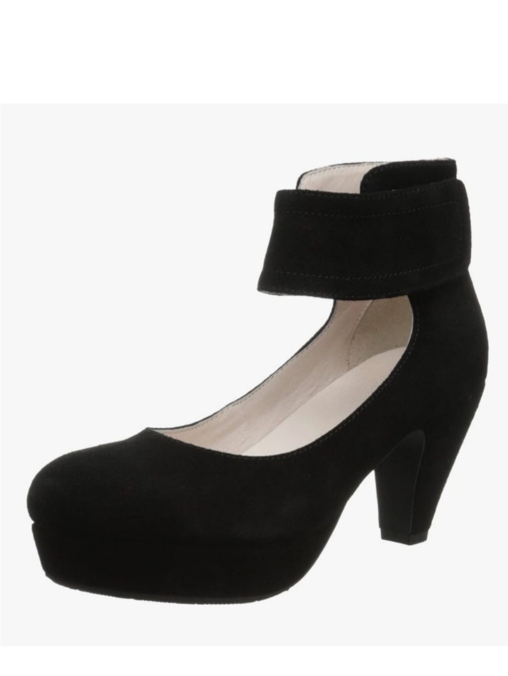 Sacha London Vera Black Suede Ankle Wrap Round-Toe Platform Cone Heel Pumps